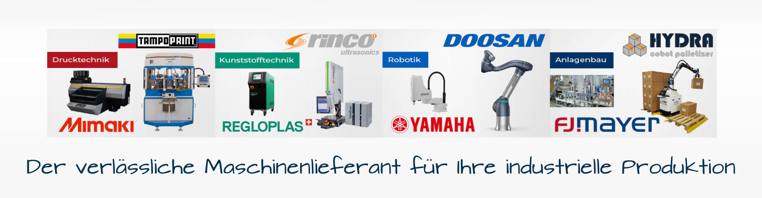 Banner mit Produktsortiment des Maschinenlieferanten FJ Mayer.