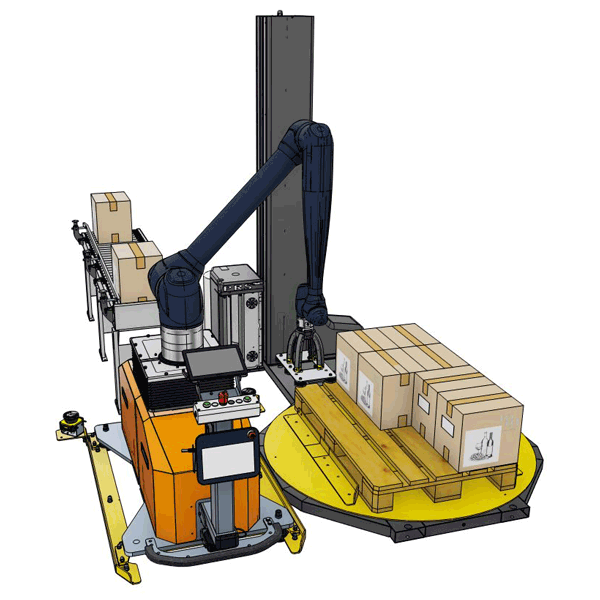 CAD eines HYDra Palettierer mit Palettenwickler (ansicht links)